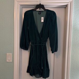 GAP Deep Green Ruffle Wrap Dress